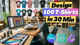 I Made 100 TShirt Designs for Print on Demand in 30 MINUTES [upl. by Guilbert510]