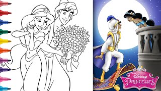 COLORING ALADDIN and JASMINE  Disney Princess Jasmine Valentines Day Aladdin Jasmine Coloring Page [upl. by Rovelli]