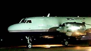 Convair CV580 Start up and taxi out at Longview TX KGGG N991FL at night [upl. by Emma]