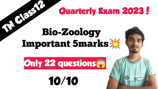 12th Biozoology Important 5 marksQuarterly Exam 2023Only 20 QuestionsTN Class12 [upl. by Cotterell]