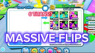 Trading Montage 70  MASSIVE FLIPS 6 TITANICS 💎☘️  Pet Simulator X  Roblox [upl. by Lanfri]