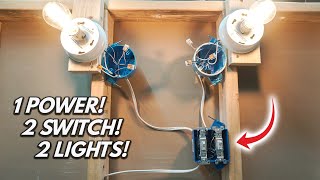 How To Wire 2 Single Pole Switch Inside 2 Gang JBox To Light Fixture 2022  DIY Beginner Tutorial [upl. by Santoro]