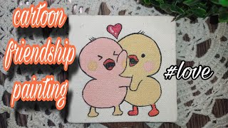 Mini canvas art painting  friendship painting ideas [upl. by Hellene]