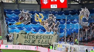 Choreo Fans von Carl Zeiss Jena gegen Hallescher FC in Leuna Chemie Stadion Halle  Regionalliga [upl. by Ocirne]