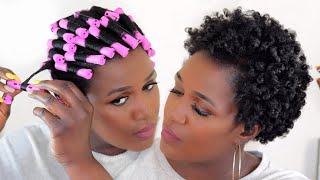 HOW TO CURL SHORT NATURAL 4C HAIR WITHOUT HEAT  PERM ROD SET [upl. by Kroy]