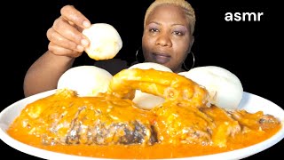 African food mukbang fufu with tilapia fish pepper soup and chicken wing eating Sound ASMR [upl. by Palm]