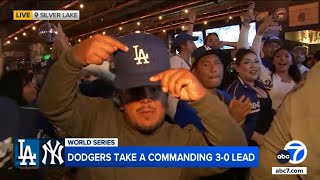 Fans pumped as Dodgers beat Yankees to go up 30 in World Series [upl. by Vijnas]