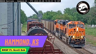 MOKAN Railcams Hammond Kansas BNSF Fort Scott Subdivision MP 9182 [upl. by Isayg]