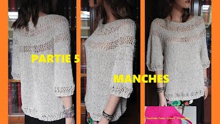 5 Tuto Tricot Pull Femme Top Down à empiècement arrondi jersey et ajouré en 5 tailles création [upl. by Bleier886]