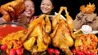 Eating 2 Whole Spicy Local Chicken With Dhido amp Kimchi  Mukbang With Sister In Law आमाजू दिदि🤩 [upl. by Sumaes]