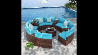 513pcs Outdoor Curved Sofas Wicker Curved Outdoor Sectional Brown amp Turquoise [upl. by Judon]