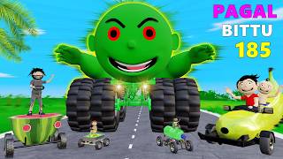 Monster Truck Watermelon Banana Mango Bottle Car Race  Gadi Wala Cartoon  Desi Comedy Video [upl. by Llerrac]