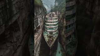 Abandoned cruiser ship in darial Gorge river terek georgia abandonedship travel abandonedplaces [upl. by Ottavia]