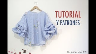 DIY Costura de blusa con mangas abullonadas Patrones gratis [upl. by Asilej]