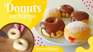 Como hacer DONUTS AL HORNO  Receta de DONAS HORNEADAS  GLASEADO DE CHOCOLATE  Berlines  Cookeri [upl. by Jakoba]