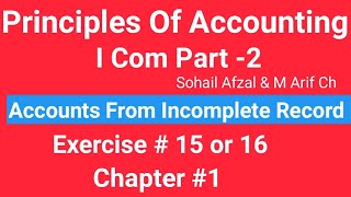 I com 2Chap1 Exe1516 Principles of Accounting Sohail Afzal Accounts from incomplete Record [upl. by Yrakaz]