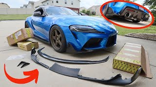 Carbon Fiber Rear Diffuser and Front Splitter Replacement Installation  MK5 Toyota Supra [upl. by Ataeb]