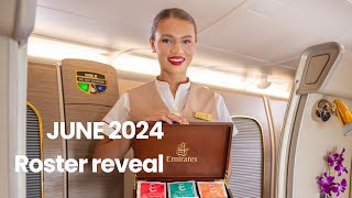 EMIRATES CABIN CREW ROSTER REVEAL JUNE 2024 [upl. by Eixid]