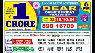 🔴Lottery Sambad Result Today LIVE 6PM 18102024 Dear Dasher Friday [upl. by Hocker175]