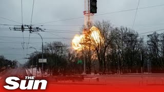 Television tower in Kyiv explodes after attack by Russian forces [upl. by Shiverick]