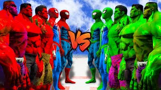 TEAM RED VS TEAM GREEN 2 SPIDER MAN amp 3 HULK  EPIC SUPERHEORES WAR [upl. by Eydnarb]