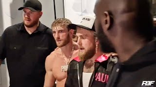 LOGAN PAUL AND JAKE PAUL BACKSTAGE REACTION SECONDS AFTER DISQUALIFICATION WIN OVER DILLON DANIS [upl. by Lourdes]