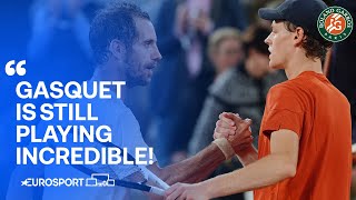 Jannik Sinner reacts after defeating home hero Richard Gasquet ❤️  French Open 2024 🇫🇷 [upl. by Ubana]