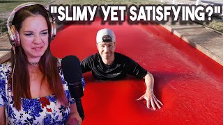 Lauren Reacts Slimy yet satisfying Worlds Largest Jello PoolCan You Swim in JelloMark Rober [upl. by Anirahs119]