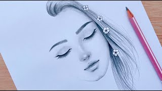 Easy Pencil sketch  How to draw A Girl face with eyes closed  step by step  Drawing Tutorial [upl. by Lion529]