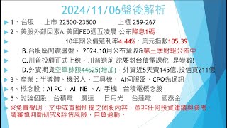 20241106台股 盤後分享非推薦個股tsmc 免責聲明投資有風險請自行判斷美債殖利率 fed 降息 台積電 川普 [upl. by Meluhs586]