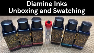 Diamine Ink Selection  Unboxing and swatching [upl. by Gnilrets]