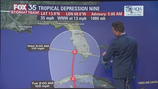 Tropical Depression 9 forms in the Atlantic Florida in cone of uncertainty [upl. by Nifares483]