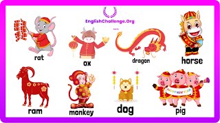 Chinese Zodiac Animals Vocabulary  English Vocabulary Dictionary  EnglishChallengeOrg [upl. by Eivol]