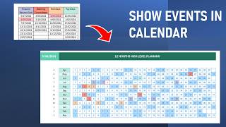 Events Tasks Milestones in Calendar  Excel Template from List to Excel Calendar [upl. by Alicea]