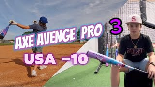 The New AXE AVENGE PRO 3 USA 2 PIECE COMPOSITE BAT  FIRST HITS [upl. by Leamiba]