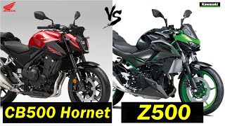 Honda CB500 Hornet vs Kawasaki Z500 Comparison TM [upl. by Ellehsat]