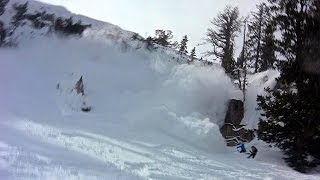 Avalanche rips snowboarder off huge cliff near Brighton Ski Resort [upl. by Marcy774]