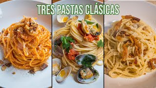 Tres pastas clásicas alla amatriciana alle vongole y alla gricia [upl. by Negam]