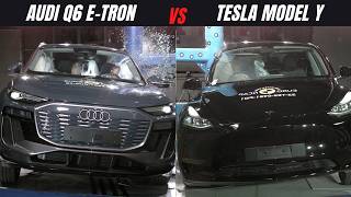 2024 Audi Q6 etron vs Tesla Model Y Crash Test Showdown – Which Electric SUV is Safer [upl. by Neerod446]