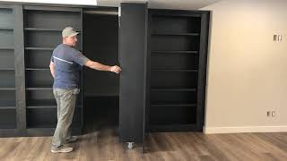 Custom Hidden DoorBookcase Secret Room  Mustang Woodworking [upl. by Ayim312]