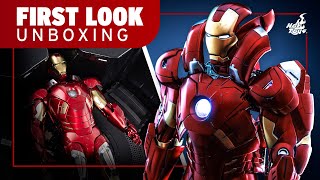 Hot Toys Iron Man Mark 7 Open Armor Figure Unboxing  First Look [upl. by Romilda]