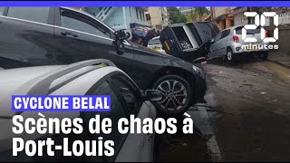 Cyclone Belal  Des voitures les unes sur les autres dans les rues de Port Louis à lÎle Maurice [upl. by Ardnaid]