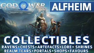 God of War  Alfheim All Collectible Locations Ravens Chests Artefacts Shrines  100 [upl. by Amaras]