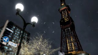 Yakuza 5  龍が如く5 Ambience  A snowy night walk through Tsukimino [upl. by Anerhs]