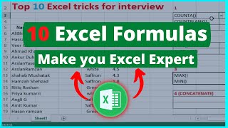 10 Excel Formula used daily at WORK  Excel formula for job interview  Excel formula hacks [upl. by Pierrepont]