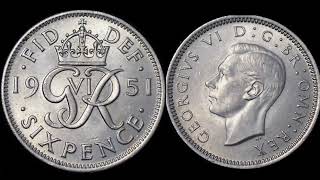 UK 1951 SIXPENCE COIN REVIEW amp VALUATION King George VI [upl. by Paulita945]