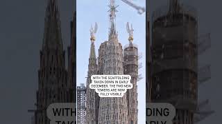 Barcelonas Sagrada Família lits up its two new towers [upl. by Tattan]