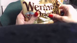 ASMR eating crunching chewing Werthers caramel apple candy whispered ASMR [upl. by Aba]