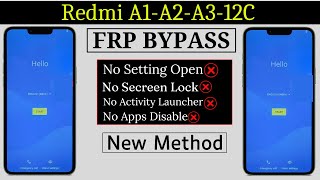 How To Bypass Frp Lock on Redmi A1PlusA2PlusA3Redmi 12c Settings not openNo Secreen Lock [upl. by Anilecram496]