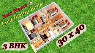 Vastu according house plan  30x40 house east facing  1200 sqft 3 bedroom home design [upl. by Kaine835]